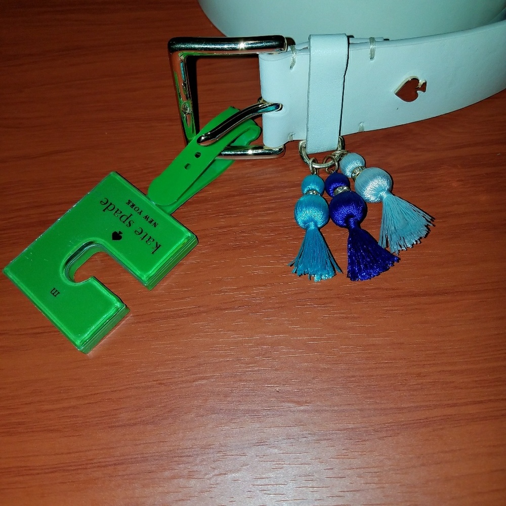 New Kate Spade Cream Leather Belt Gold Buckle Med